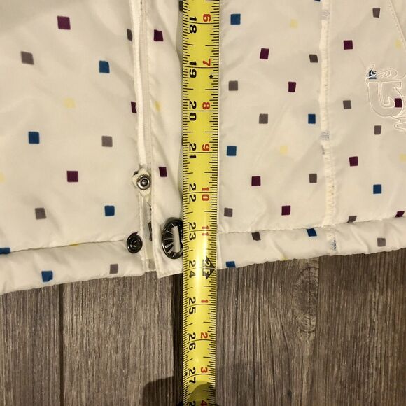 Burton Dryride Puffer Vest Small Cream Hooded Faux Fur Trim Zip Snap Pockets - Picture 10 of 12